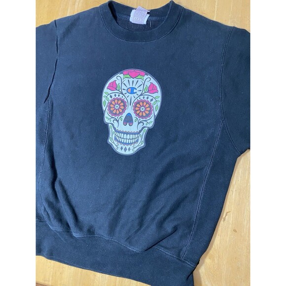 Champion Reverse Weave DIA DE LOS MUERTOS Sweatshirt Black Size Small 20pit2pit - Picture 2 of 7